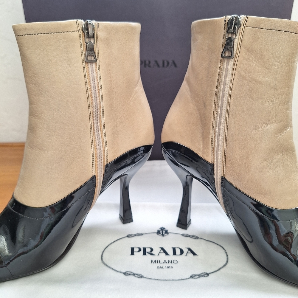 Vintage Prada Two Tone Boots Calfskin Leather Victorian Steampunk Womens 6 NEW - Picture 16 of 16